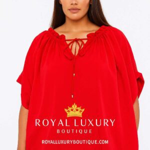 Scarlet Balloon-Sleeve Tie-Neck Blouse