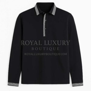 Long Sleeve Polo with Pinstripe Trim