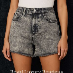 Stone-Wash High-Waist Denim Shorts