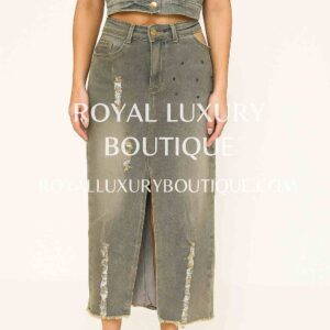 Raw Edge Rebel: Distressed Denim Skirt Set
