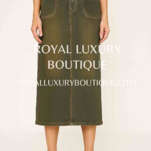 Urban Utility: Olive Green Front-Pocket Midi Skirt