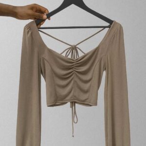 Taupe Ruched Long Sleeve Crop Top