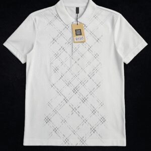 Refined White Checkered Polo Shirt For Men’s
